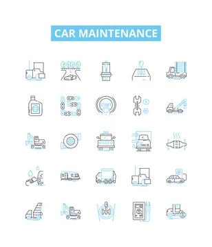 Car maintenance vector line icons set. Servicing, Repair, Tune-up, Oil, Tires Stock Illustration