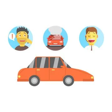 Car, Man Calling For Help And Evacuation Service Operator Illustrazione stock