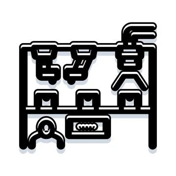 Car manufacturing process on an assembly line icon Stock Illustration