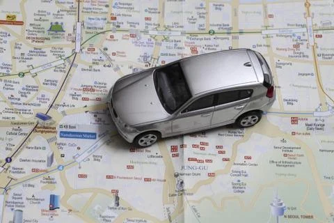 Car on the map Stock Photos