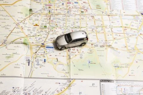 Car on the map Stock Photos
