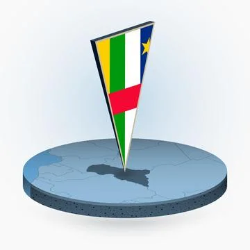 CAR map in round isometric style with triangular 3D flag of CAR Stock Illustration