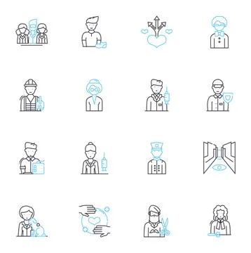 Car mechanic linear icons set. Repair, Maintenance, Engine, Transmission, Brakes Stock Illustration