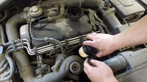 Car mechanic replace the oil, fuel filter 4k Stock Footage 67132181