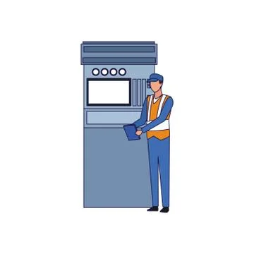 Car mechanic supervising a machine Stock Illustration
