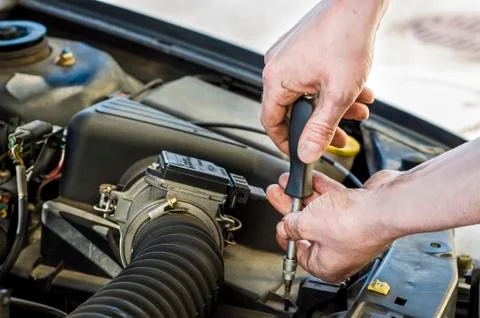 Car mechanic at work Stock Photos
