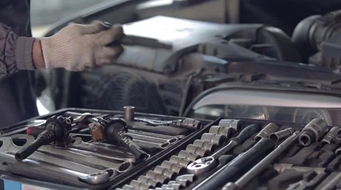 Car Mechanic Working With Car Engine Stock Footage 62166427