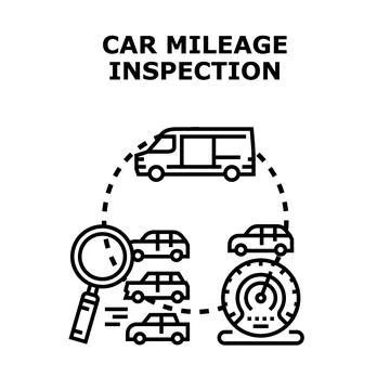 Car mileage inspection process evaluating vehicle condition Stock Illustration