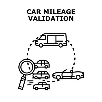 Car mileage validation process checking vehicle history Illustrazione stock