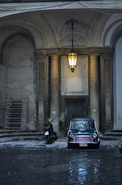 Car Mini under Light Bulb Old Town Neapel Naples Stock Photos