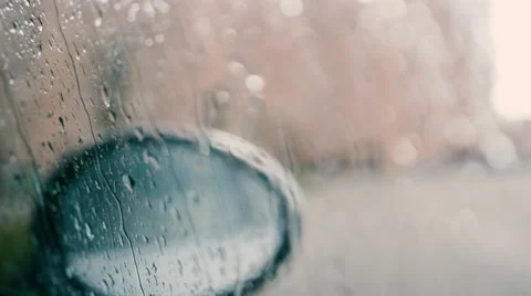 Car mirror during rain Stock Footage 58383827