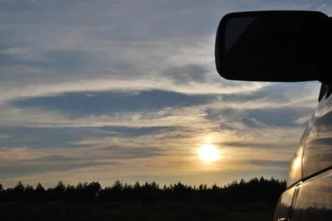 Car mirror in the evening Foto stock
