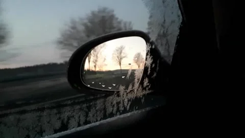 Car mirror with ice crystals Stock Footage 226964379