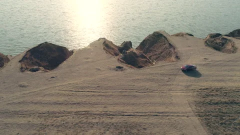 The car motion along the empty coastline Video stock 142845207