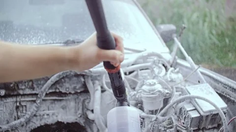 A car with a motor removed from it. Stock Footage 78850809