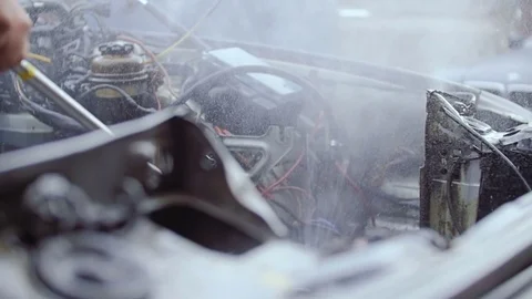A car with a motor removed from it. Stock Footage 78853753