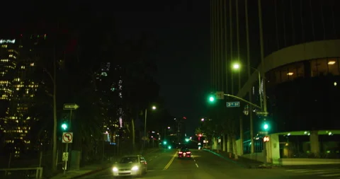 Car Mount Driving Through Los Angeles, California at Night Stock Footage 151188228