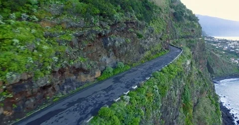 Car on mountain narrow road Stock Footage 81704444