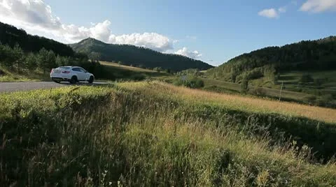 Car on the mountain road Stock Footage 10564580