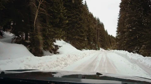 Car on mountain winter road Video stock 87226325