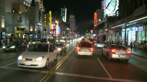 Car Mounted Driving Camera Night Drive - Hollywood - Time Lapse Stock Footage
