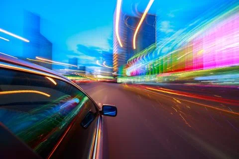 The car moves at the night. Stock Photos