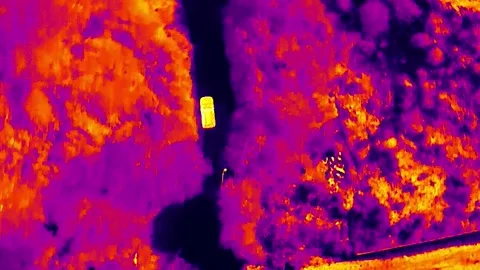 Car moving thermal camera drone 16x9 aspect ratio Stock Footage 218228840