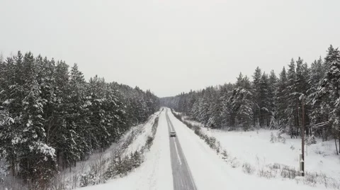 Car Moving through Winter Forrest Stock Footage 59974170