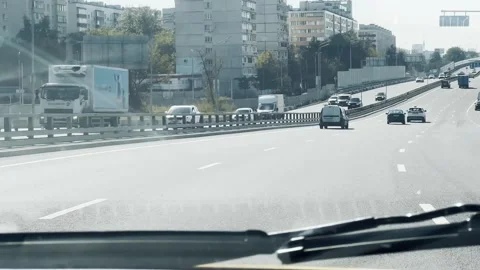 The car is moving in a turn on the Southeastern chord towards Volgogradsky .. Stock Footage 283438449