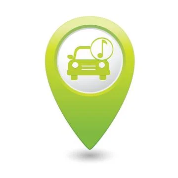 Car with music icon map pointer green Stock Illustration