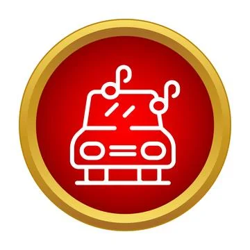 Car music notes icon on red button Stock Illustration