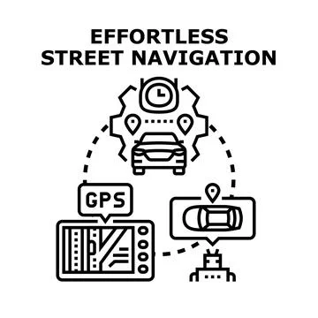Car navigating street with smart location technology 스톡 일러스트