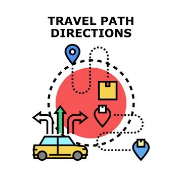 Car navigating travel path directions with multiple options Stock Illustration