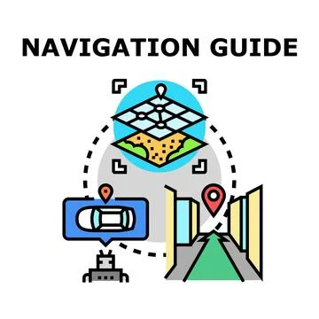 Car navigation guide with digital map application concept working Stock Illustration