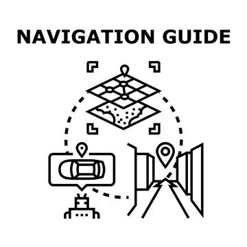 Car navigation guide with digital map application concept working Stock Illustration