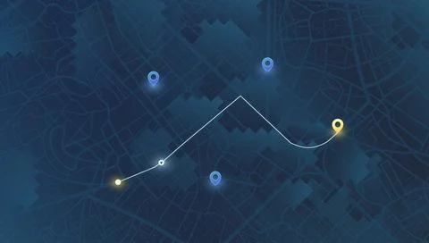 Car navigation map. Route planning with destination marker and ETA. GPS tracking Stock Illustration