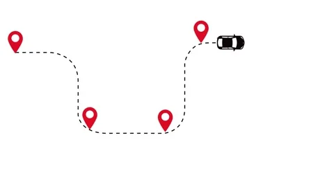 Car Navigation Route Four Red Location Pins White Background 스톡 동영상 325986984