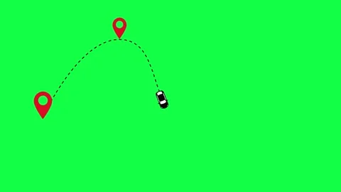 Car Navigation Route Red Location Pins Green Screen Animation Stock Footage 325986930