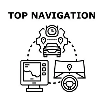 Car navigation system finding route and destination Illustrazione stock