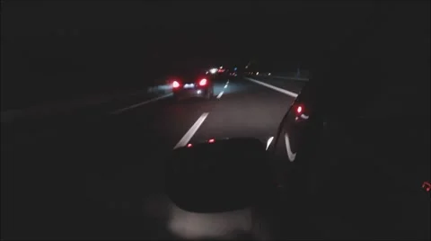 Car Night driving. Rear view mirror. 64x time lapse. Timelapse. Stock Footage