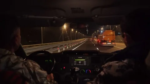 From the car on the night highway Stock Footage 101950926
