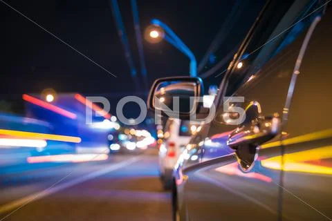 The car in the night time, side camera location on the car body Stock Photos