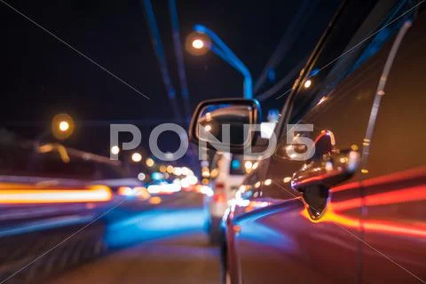 The car in the night time, side camera location on the car body Stock Photos