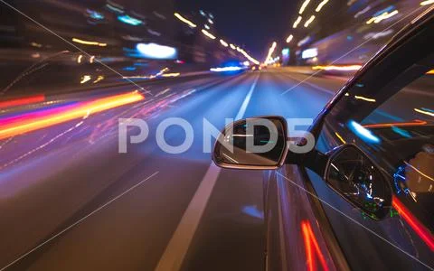 The car in the night time, side camera location on the car body Stock Photos