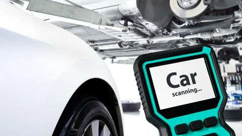 Car OBD2 Diagnostic Tool in Workshop Stock Photos
