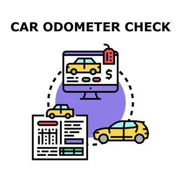Car odometer check concept illustration for vehicle history Illustrazione stock