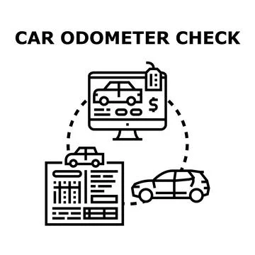 Car odometer check concept illustration for vehicle history Illustrazione stock