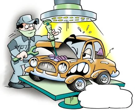 A car is overhauled on the operating table Stock Illustration