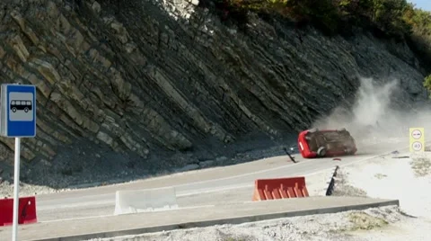Car overturns in an accident Stock Footage 8997995