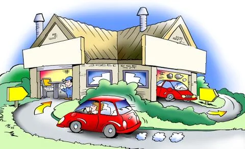 Car owner Drive into a Workshop 库存插图